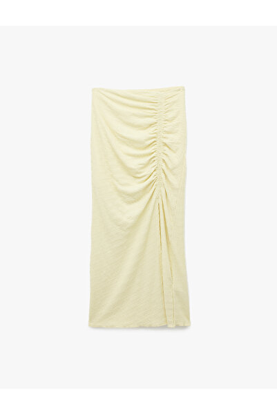 Koton Slim Fit Wrinkled Fabric Drape Detailed Midi Length Pencil Skirt