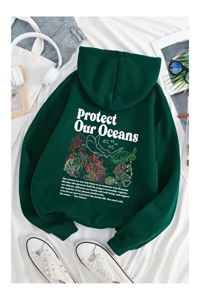PENTHİLUS سويت شيرت كبير الحجم مطبوع عليه Oceans للجنسين