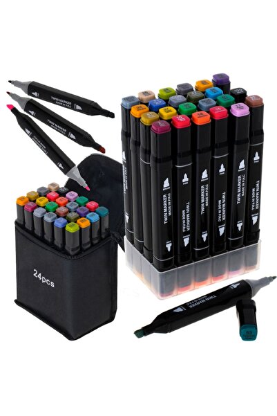 EMATTEIRO Set of 24 Professional Double Panel Markers, Alcohol Ink, Fine/Coar...