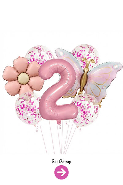 Bunloon 2 Year Old Pink Number Butterfly Daisy Balloon Set
