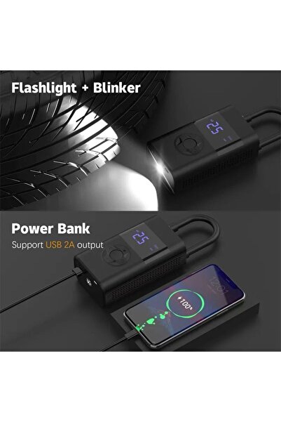 OEM Compresor electric, afisaj digital, Lanterna, Reincarcabil, 4000mAh, Manometru digital, 10.3 bar