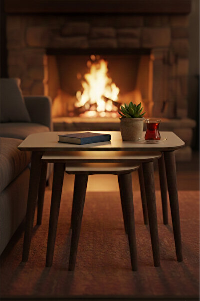 brahim Modern Tasarımlı MDF 3’lü Zigon Sehpa Seti – Ahşap Ayaklı, Dayanıklı v...