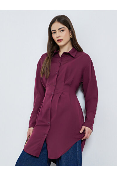 Styli Purple Longline Shirt with Fold Pleat