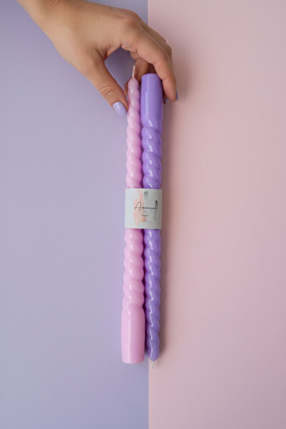 ARİENEL Şamdan Mumu | Sarmal | 2'li Set | Pastel Shades | Unique | 30 cm | Konik