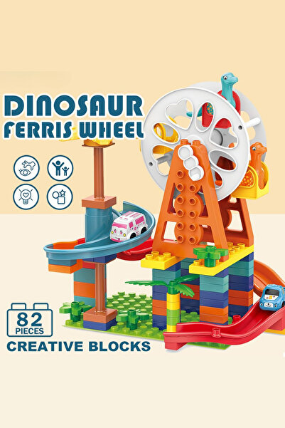 welcomein 82 Parça Dinozor Dönme Dolaplı Otoparklı Kaydıraklı Araba Seti Eğit...