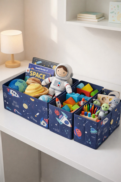 homyjr's Space Patterned 4-Piece Drawer Organizer Set – Multi-Purpose Foldabl...