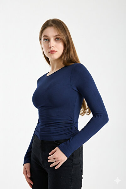 MERİCEY Women's Stretchy Fabric Basic Long Sleeve Soft Textured Blouse