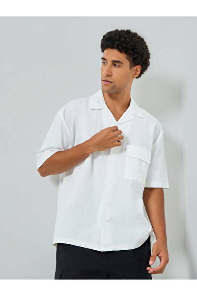 Styli Men White Resort Collar Oversized Shirt