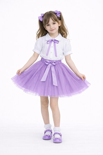 Nacar 23 Nisan 29 Ekim Gösteri Kıyafeti Kız Çocuk Beyaz Gömlekli Tül Etekli Ş...