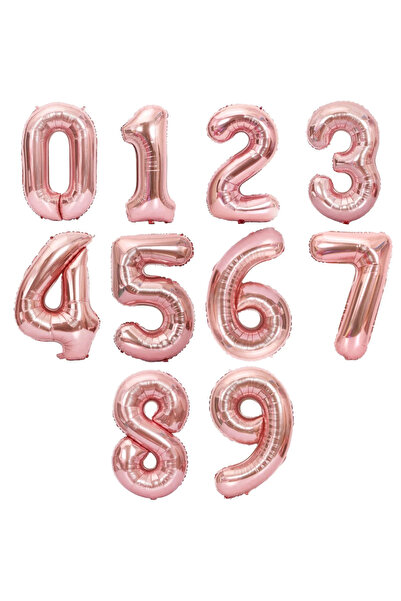 Unspecified Foil Balloons in the Shape of Numbers 0-9, Rose Gold, 40 cm