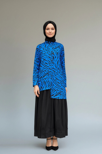 Invee Desenli Viskon Elbise - Sax