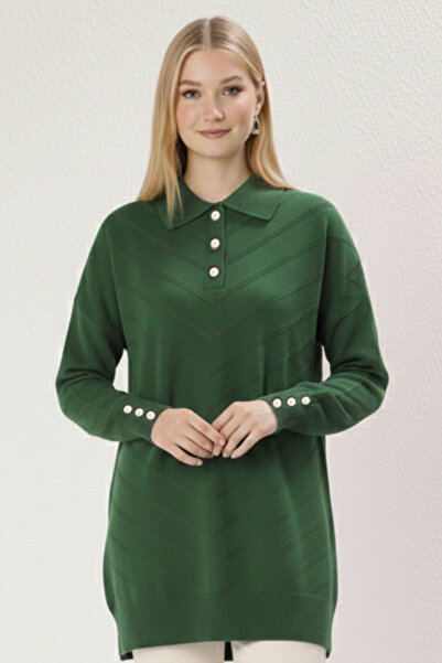 benguen Patterned Hijab Dress N3304 Emerald Green