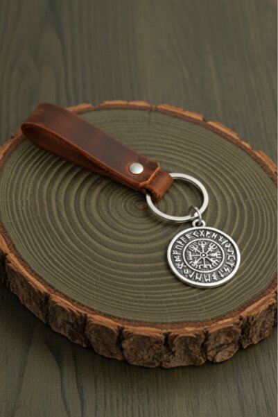 AB Takı Real Leather Keychain Nordic Compass Design Genuine Leather Keychain ...