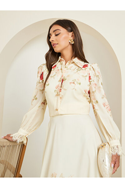 Styli Women Cream Floral Print Long Sleeve Shirt