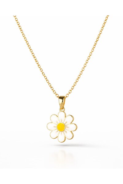 Portakal Esintisi Daisy White Enameled Daisy Steel Necklace