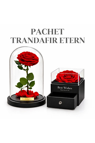 Generic Ofertă pachet Trandafir Roșu Etern + Trandafir în Cutie de Bijuterii