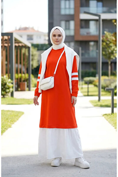 sefamerve Garnili Sporty Hijab Dress 71079-01 Orange