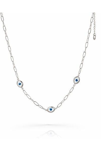 Portakal Esintisi Oculia Paperclip Chain Steel Necklace with Evil Eye Beads