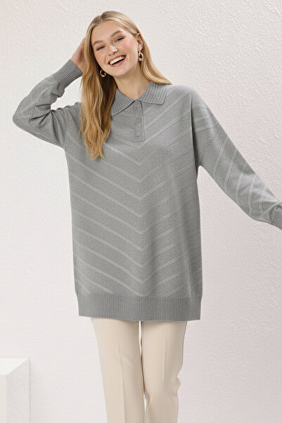 benguen Patterned Hijab Dress N3304 Gray