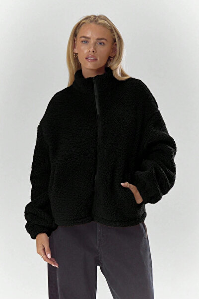 GENIUS STORE Women's Plush Full Zipper Pocket Sherpa Lamb Fabric Oversize Plu...