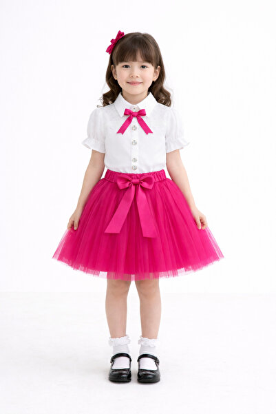 Nacar 23 Nisan 29 Ekim Gösteri Kıyafeti Kız Çocuk Tül Etekli Beyaz Gömlekli Ş...