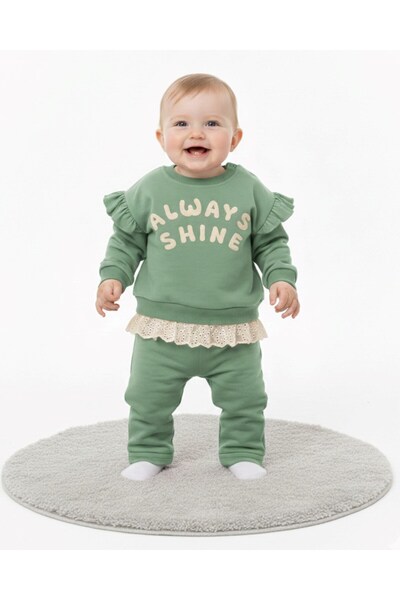 Egelite طقم بدلة رياضية للفتيات الصغيرات بتفاصيل من الدانتيل، مناسب للأعمار م...