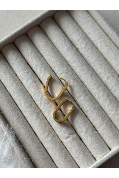 Oval Gold Paslanmaz Çelik Küpe