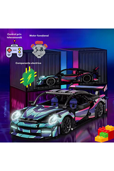 Printisor Porsche 911 Cyberpunk toy sports car, 1116 pieces, remote control, ...