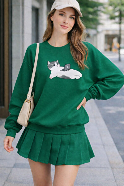 ArtYus Chill Cat Printed Cotton Relaxed Fit Crew Neck Unisex Sweatshirt