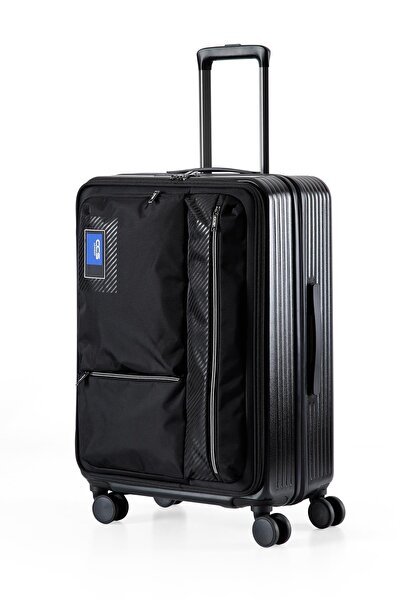 ÇÇS Lüx Siyah Körüklü Polikarbon & Kumaş Büyük Boy Valiz 730