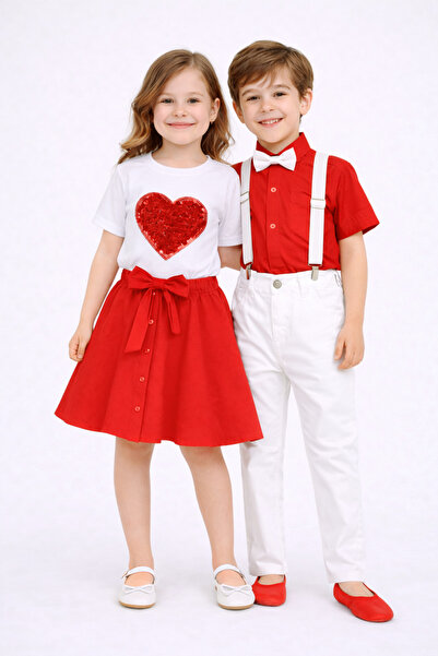 Nacar 23 Nisan 29 Ekim Gösteri Kız&Erkek Çocuk Double Etek-Kalp Tshirt Kısa K...