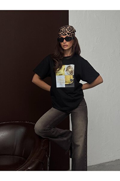 DAME Women's Oversize Yellow Printed Organic Cotton T-Shirt