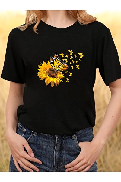 ARREVIAN Sunflower with Butterfly women's t-shirt, casual, spring-summer vibe