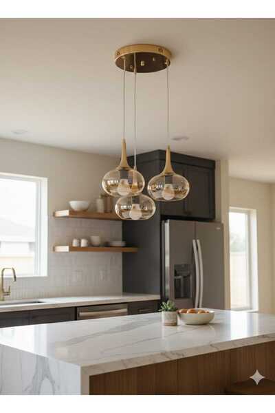 Delf YAPI SARKIT 3 LÜ CAMLI AVİZE ŞIK MODERN AVİZE