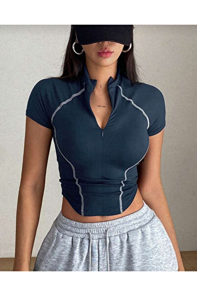 Touz Moda Urban Snapfit Yarım Fermuarlı Kısa Kollu Body