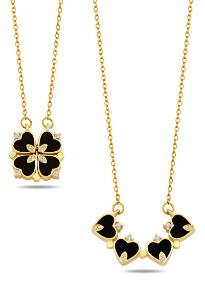 Cosmia Shine Kadın Gold Paslanmaz Çelik Mıknatıslı Açılır Yonca ve Kalp Figür...