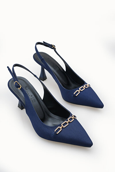 Riccon Women's Pointed Toe Open Back Thin Heeled Shoes 0012715 Matte Navy Blue