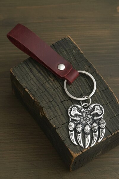 AB Takı Nordic Bear Claw Design Real Leather Keychain Gift Keychain Genuine L...