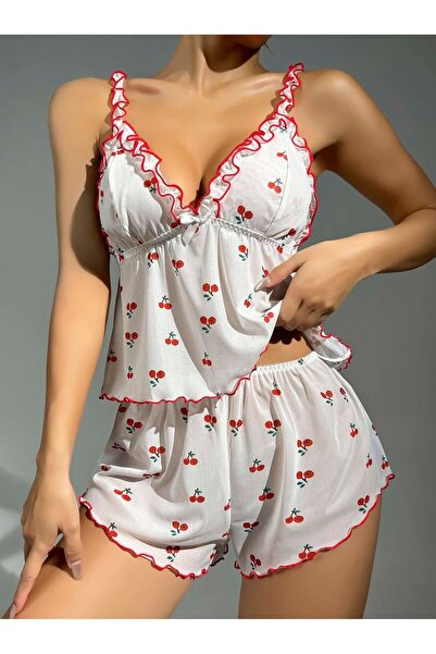 CLOVER JEWELRY Kadın Desenli Askılı Şortlu Gecelik Takımı – İnce Askı, Nefes ...
