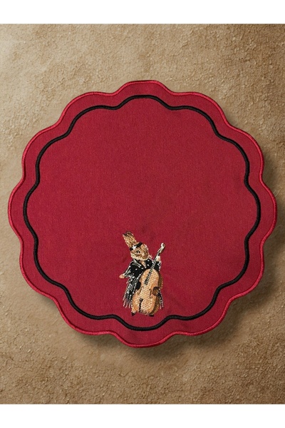 LİONYA DESİGN Vintage Çello Nakışlı 30x30 Premium Duck Kumaş Peçete – Sıvı İt...