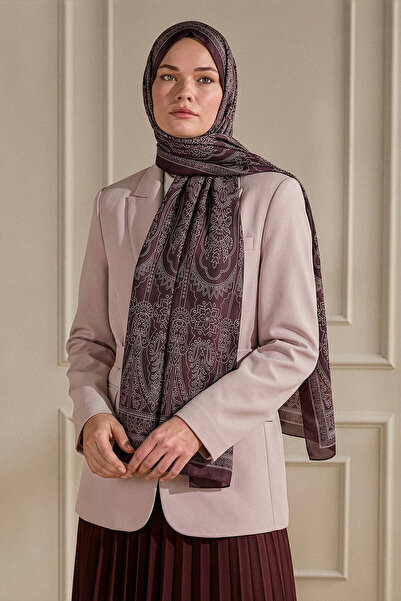 SilkTouch Mürdüm Paisley Desenli Organik Şal