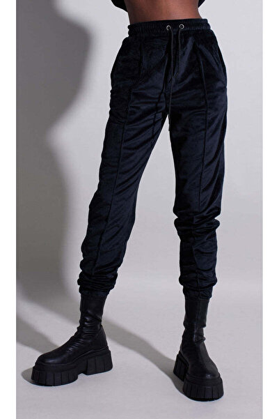 Nobrand Velour sport joggers Black Trousers M with high waist