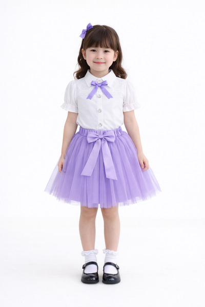 Nacar 23 Nisan 29 Ekim Gösteri Kıyafeti Kız Çocuk Tül Etekli Beyaz Gömlekli Ş...