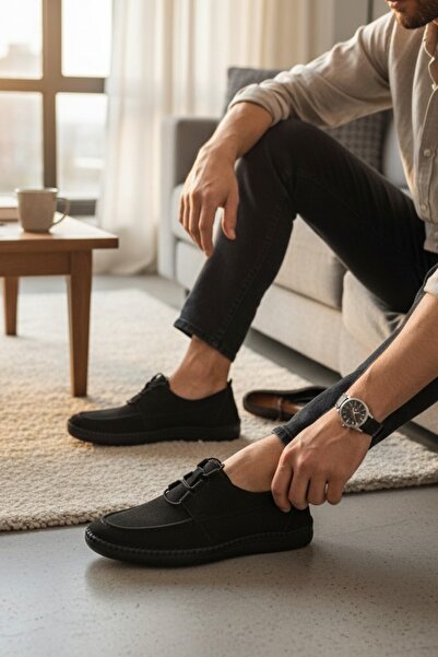 enoch Genuine Leather Black Full Laser Cut Breathable Elastic Comfort Shoes