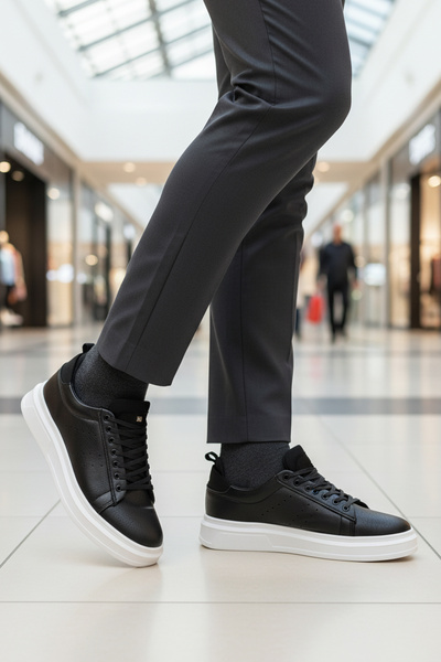 AYAKMOD 179 Lace-Up Black and White Men's Casual Shoes