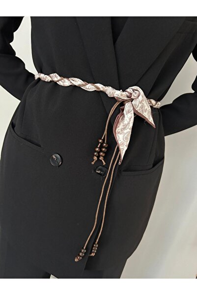 LİA KEMER Tied Waist Neck Bag Beaded Threaded Scarf