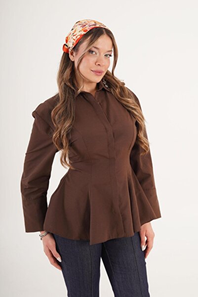 Hipo Trend Cămașă maro de damă cu croială evazată și talie ajustată