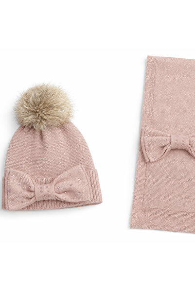 MAYORAL Girl's Pompom Scarf Beanie Set Powder L23K10344-T