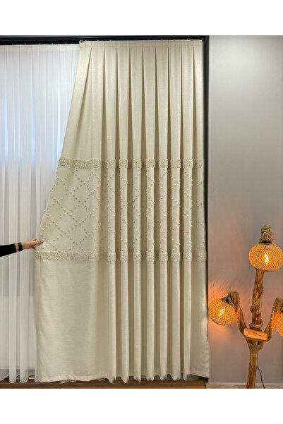 PERDEYERİ Pomelissa Serisi Ponponlu 1/3 Kat Sık Pile Fon Perde TEK KANAT Dökü...