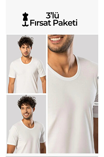 Erdem Men'S, White, 100% Cotton, Combed Cotton O-Neck 3-Pack T-Shirt
